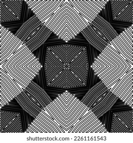 Stylish texture with figures from lines.
Abstract geometric black and white pattern for web page, textures, card, poster, fabric, textile. Monochrome graphic repeating design. 