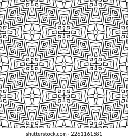 Stylish texture with figures from lines.
Abstract geometric black and white pattern for web page, textures, card, poster, fabric, textile. Monochrome graphic repeating design. 