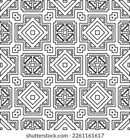 Stylish texture with figures from lines.
Abstract geometric black and white pattern for web page, textures, card, poster, fabric, textile. Monochrome graphic repeating design. 