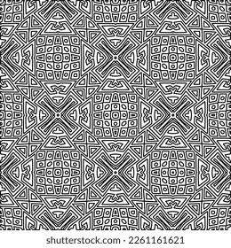 Stylish texture with figures from lines.
Abstract geometric black and white pattern for web page, textures, card, poster, fabric, textile. Monochrome graphic repeating design. 