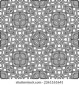 Stilvolle Textur mit Figuren aus Linien.
Abstraktes geometrisches Schwarz-Weiß-Muster für Webseiten, Texturen, Karten, Plakate, Gewebe, Textilien. Monochrome grafische Wiederholungsdesign. 