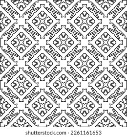 Stylish texture with figures from lines.
Abstract geometric black and white pattern for web page, textures, card, poster, fabric, textile. Monochrome graphic repeating design. 