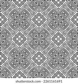 Stylish texture with figures from lines.
Abstract geometric black and white pattern for web page, textures, card, poster, fabric, textile. Monochrome graphic repeating design. 