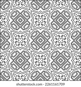 Stylish texture with figures from lines.
Abstract geometric black and white pattern for web page, textures, card, poster, fabric, textile. Monochrome graphic repeating design. 