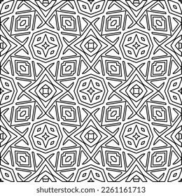 Stylish texture with figures from lines.
Abstract geometric black and white pattern for web page, textures, card, poster, fabric, textile. Monochrome graphic repeating design. 