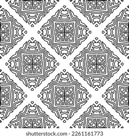 Stylish texture with figures from lines.
Abstract geometric black and white pattern for web page, textures, card, poster, fabric, textile. Monochrome graphic repeating design. 