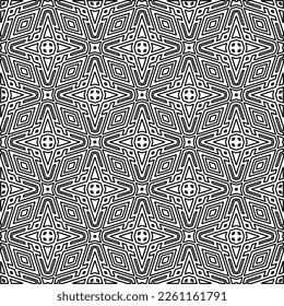 Stylish texture with figures from lines.
Abstract geometric black and white pattern for web page, textures, card, poster, fabric, textile. Monochrome graphic repeating design. 