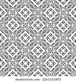 Stylish texture with figures from lines.
Abstract geometric black and white pattern for web page, textures, card, poster, fabric, textile. Monochrome graphic repeating design. 