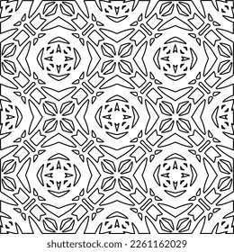 Stylish texture with figures from lines.
Abstract geometric black and white pattern for web page, textures, card, poster, fabric, textile. Monochrome graphic repeating design. 
