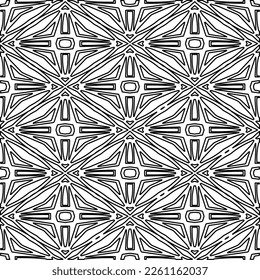 Stylish texture with figures from lines.
Abstract geometric black and white pattern for web page, textures, card, poster, fabric, textile. Monochrome graphic repeating design. 