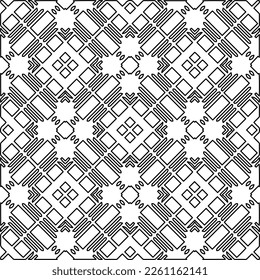 Stylish texture with figures from lines.
Abstract geometric black and white pattern for web page, textures, card, poster, fabric, textile. Monochrome graphic repeating design. 