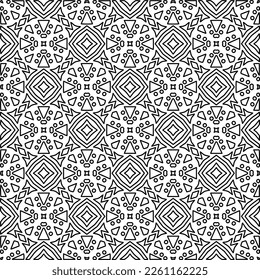 Stylish texture with figures from lines.
Abstract geometric black and white pattern for web page, textures, card, poster, fabric, textile. Monochrome graphic repeating design. 