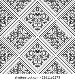 Stilvolle Textur mit Figuren aus Linien.
Abstraktes geometrisches Schwarz-Weiß-Muster für Webseiten, Texturen, Karten, Plakate, Gewebe, Textilien. Monochrome grafische Wiederholungsdesign. 