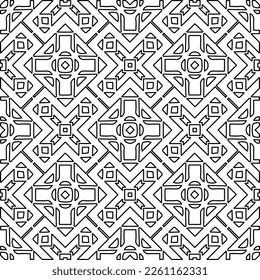 Stylish texture with figures from lines.
Abstract geometric black and white pattern for web page, textures, card, poster, fabric, textile. Monochrome graphic repeating design. 