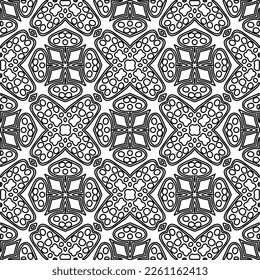Stylish texture with figures from lines.
Abstract geometric black and white pattern for web page, textures, card, poster, fabric, textile. Monochrome graphic repeating design. 