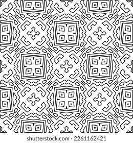 Stylish texture with figures from lines.
Abstract geometric black and white pattern for web page, textures, card, poster, fabric, textile. Monochrome graphic repeating design. 