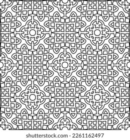 Stylish texture with figures from lines.
Abstract geometric black and white pattern for web page, textures, card, poster, fabric, textile. Monochrome graphic repeating design. 