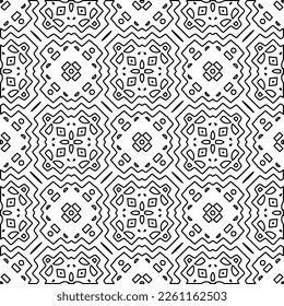 Stilvolle Textur mit Figuren aus Linien.
Abstraktes geometrisches Schwarz-Weiß-Muster für Webseiten, Texturen, Karten, Plakate, Gewebe, Textilien. Monochrome grafische Wiederholungsdesign. 