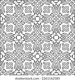 Stylish texture with figures from lines.
Abstract geometric black and white pattern for web page, textures, card, poster, fabric, textile. Monochrome graphic repeating design. 