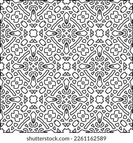 Stylish texture with figures from lines.
Abstract geometric black and white pattern for web page, textures, card, poster, fabric, textile. Monochrome graphic repeating design. 