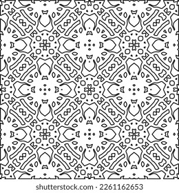 Stylish texture with figures from lines.
Abstract geometric black and white pattern for web page, textures, card, poster, fabric, textile. Monochrome graphic repeating design. 