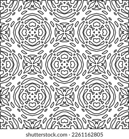 Stylish texture with figures from lines.
Abstract geometric black and white pattern for web page, textures, card, poster, fabric, textile. Monochrome graphic repeating design. 
