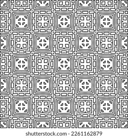 Stylish texture with figures from lines.
Abstract geometric black and white pattern for web page, textures, card, poster, fabric, textile. Monochrome graphic repeating design. 