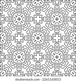 Stylish texture with figures from lines.
Abstract geometric black and white pattern for web page, textures, card, poster, fabric, textile. Monochrome graphic repeating design. 