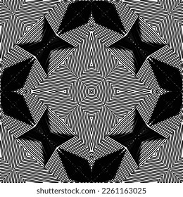 Stylish texture with figures from lines.
Abstract geometric black and white pattern for web page, textures, card, poster, fabric, textile. Monochrome graphic repeating design. 