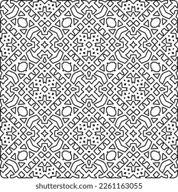 Stylish texture with figures from lines.
Abstract geometric black and white pattern for web page, textures, card, poster, fabric, textile. Monochrome graphic repeating design. 