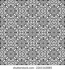 Stilvolle Textur mit Figuren aus Linien.
Abstraktes geometrisches Schwarz-Weiß-Muster für Webseiten, Texturen, Karten, Plakate, Gewebe, Textilien. Monochrome grafische Wiederholungsdesign. 
