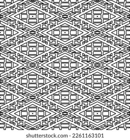 Stylish texture with figures from lines.
Abstract geometric black and white pattern for web page, textures, card, poster, fabric, textile. Monochrome graphic repeating design. 