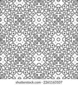 Stylish texture with figures from lines.
Abstract geometric black and white pattern for web page, textures, card, poster, fabric, textile. Monochrome graphic repeating design. 