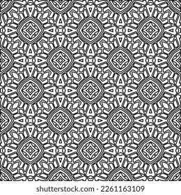Stylish texture with figures from lines.
Abstract geometric black and white pattern for web page, textures, card, poster, fabric, textile. Monochrome graphic repeating design. 