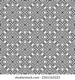 Stylish texture with figures from lines.
Abstract geometric black and white pattern for web page, textures, card, poster, fabric, textile. Monochrome graphic repeating design. 