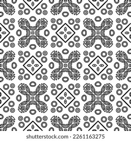 Stylish texture with figures from lines.
Abstract geometric black and white pattern for web page, textures, card, poster, fabric, textile. Monochrome graphic repeating design. 