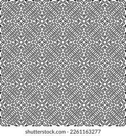 Stylish texture with figures from lines.
Abstract geometric black and white pattern for web page, textures, card, poster, fabric, textile. Monochrome graphic repeating design. 