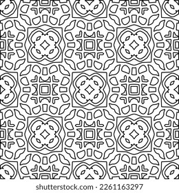 Stylish texture with figures from lines.
Abstract geometric black and white pattern for web page, textures, card, poster, fabric, textile. Monochrome graphic repeating design. 