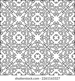 Stylish texture with figures from lines.
Abstract geometric black and white pattern for web page, textures, card, poster, fabric, textile. Monochrome graphic repeating design. 