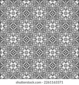 Stylish texture with figures from lines.
Abstract geometric black and white pattern for web page, textures, card, poster, fabric, textile. Monochrome graphic repeating design. 