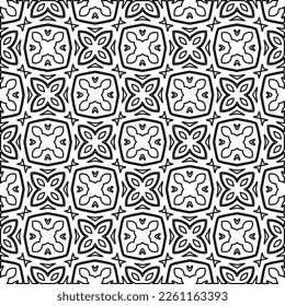 Stylish texture with figures from lines.
Abstract geometric black and white pattern for web page, textures, card, poster, fabric, textile. Monochrome graphic repeating design. 