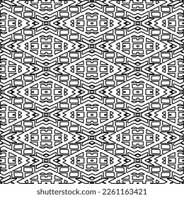 Stylish texture with figures from lines.
Abstract geometric black and white pattern for web page, textures, card, poster, fabric, textile. Monochrome graphic repeating design. 