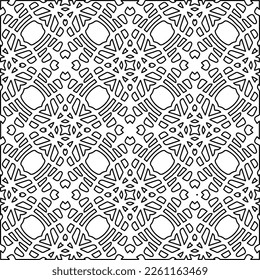 Stilvolle Textur mit Figuren aus Linien.
Abstraktes geometrisches Schwarz-Weiß-Muster für Webseiten, Texturen, Karten, Plakate, Gewebe, Textilien. Monochrome grafische Wiederholungsdesign. 