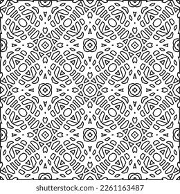 Stylish texture with figures from lines.
Abstract geometric black and white pattern for web page, textures, card, poster, fabric, textile. Monochrome graphic repeating design. 