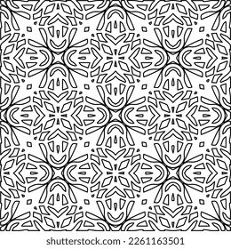 Stylish texture with figures from lines.
Abstract geometric black and white pattern for web page, textures, card, poster, fabric, textile. Monochrome graphic repeating design. 