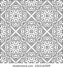 Stylish texture with figures from lines.
Abstract geometric black and white pattern for web page, textures, card, poster, fabric, textile. Monochrome graphic repeating design. 