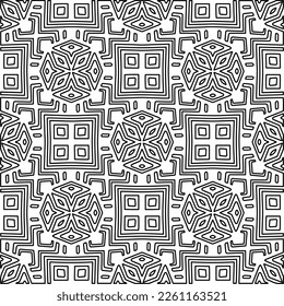 Stylish texture with figures from lines.
Abstract geometric black and white pattern for web page, textures, card, poster, fabric, textile. Monochrome graphic repeating design. 