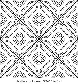 Stylish texture with figures from lines.
Abstract geometric black and white pattern for web page, textures, card, poster, fabric, textile. Monochrome graphic repeating design. 
