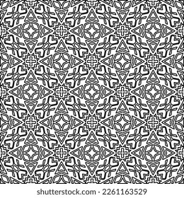 Stylish texture with figures from lines.
Abstract geometric black and white pattern for web page, textures, card, poster, fabric, textile. Monochrome graphic repeating design. 
