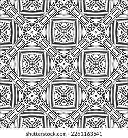 Stylish texture with figures from lines.
Abstract geometric black and white pattern for web page, textures, card, poster, fabric, textile. Monochrome graphic repeating design. 